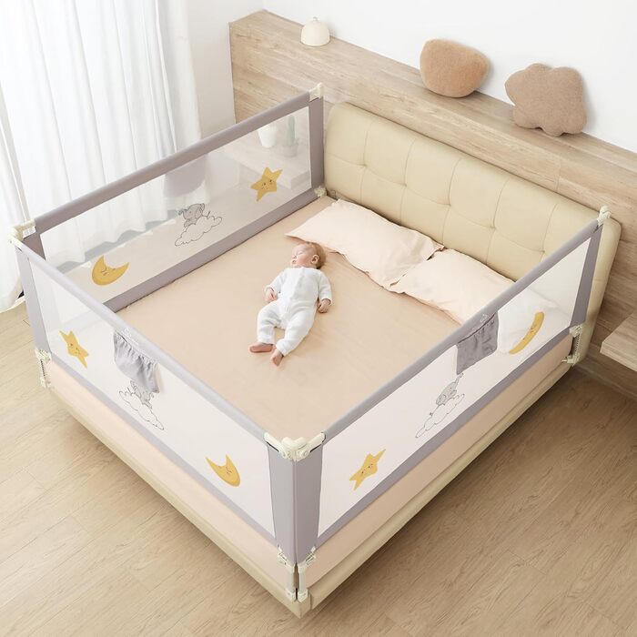 Бортики для ліжка дитячі 3 шт. (2x200 см + 1x180 см) складані, захист від випадання, малюнок - слоники