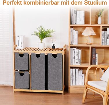 Кошик для білизни iEGrow з 4 відділеннями, 150л, бамбуковий візок для білизни з полицею, місткий кошик для брудної білизни з оксфордської тканини (сірий)