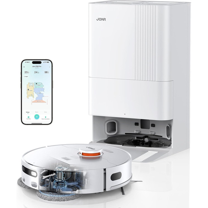 Робот-пилосос JONR T5 Pro з функцією миття, 8150Pa потужність всмоктування, сушка гарячим повітрям, антизаплутана бокова щітка, уникнення перешкод, LiDAR-навігація, док-станція All-in-One