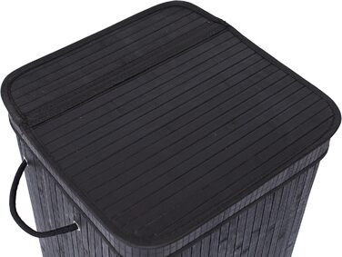 Корзина для білизни BirdRock квадратна з кришкою та підкладкою з тканини, бамбук, чорна, з мотузковими ручками