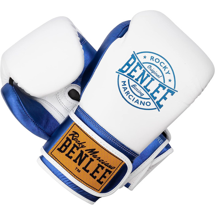 Боксерські рукавички Benlee зі шкіри METALSHIRE (біло-блакитні, 12 унцій)