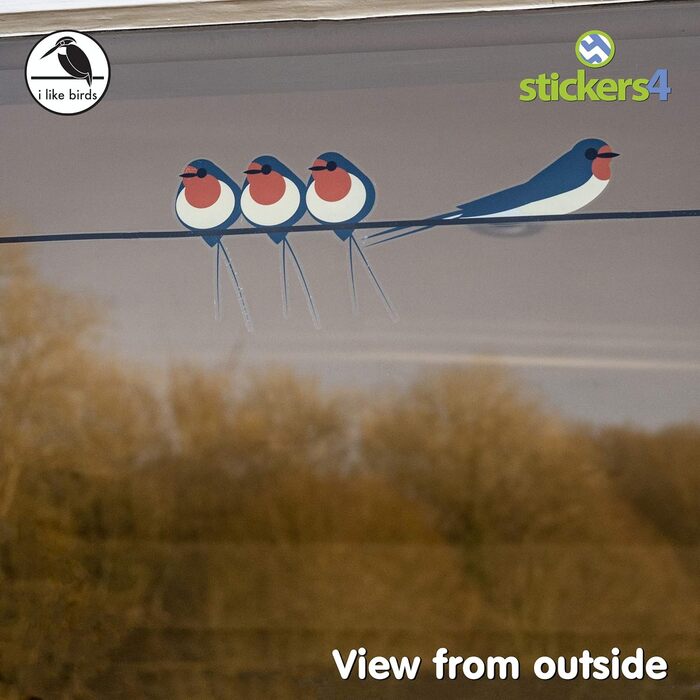 Наклейки на вікна для захисту птахів - 6 наклейок на скло від ластівок (2. Ластівки на дроті)