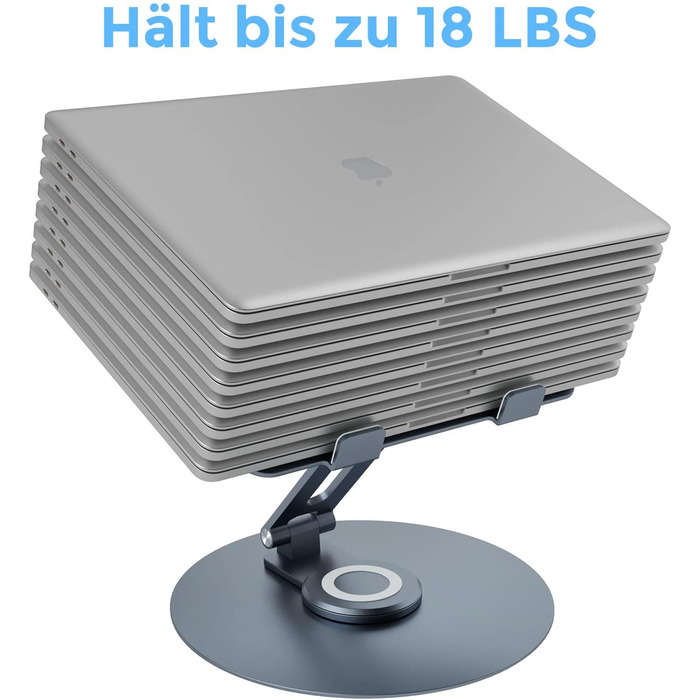 Підставка для ноутбука з поворотним основанням на 360°, регульована по висоті, ергономічна, з вентиляцією, складана, стабільна, з алюмінію для столу (темно-сіра)