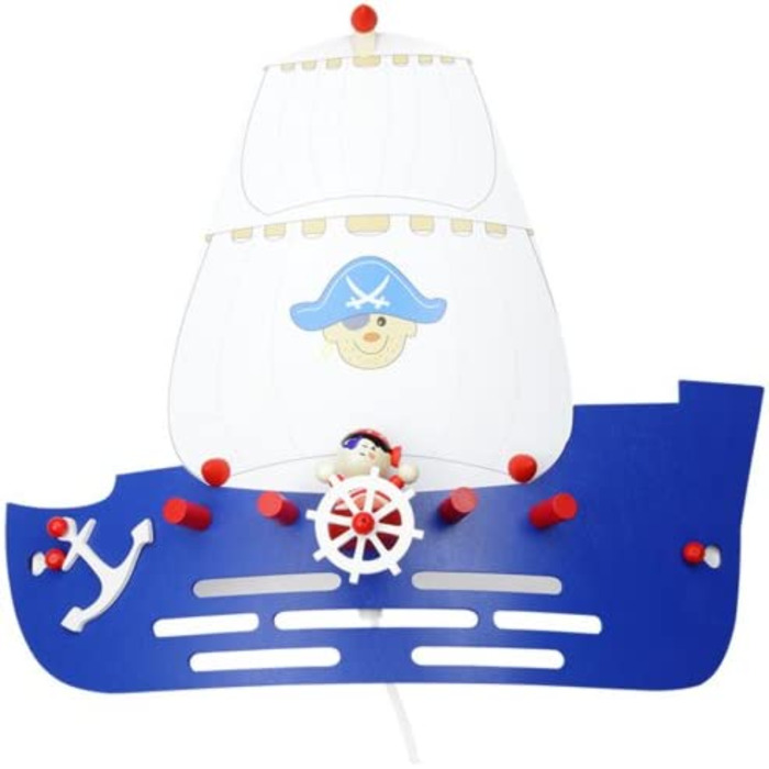 Настінний світильник Elobra, дерев'яний світильник для дитячої кімнати, піратський корабель, дитячий Світильник, темно-синій, синій з вітрилами, піратами і розеткою E27 для хлопчиків