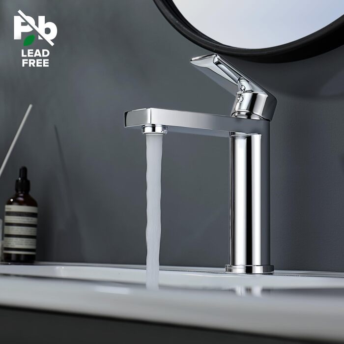 Змішувач для умивальника Decaura, хром, нержавіюча сталь, однорідний, висота виливу 250 мм, для накладних умивальників