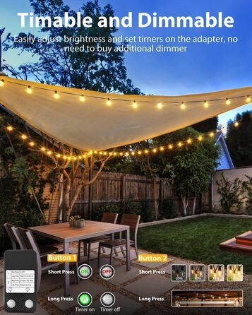 LED гірлянда для вулиці 23м - 75 футів, з таймером та регулюванням яскравості. 30+3 лампочки G40, тепле біле світло, ретро стиль, вологостійка гірлянда для тераси, вечірки, саду, патіо.