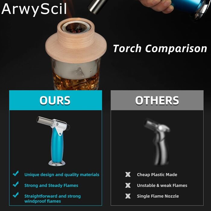 Набір для копчення коктейлів та віскі з ліхтариком: ретро-набір для вечірок, 6 смаків для любителів копчення, ідеальний подарунок на день народження, для чоловіків та батьків