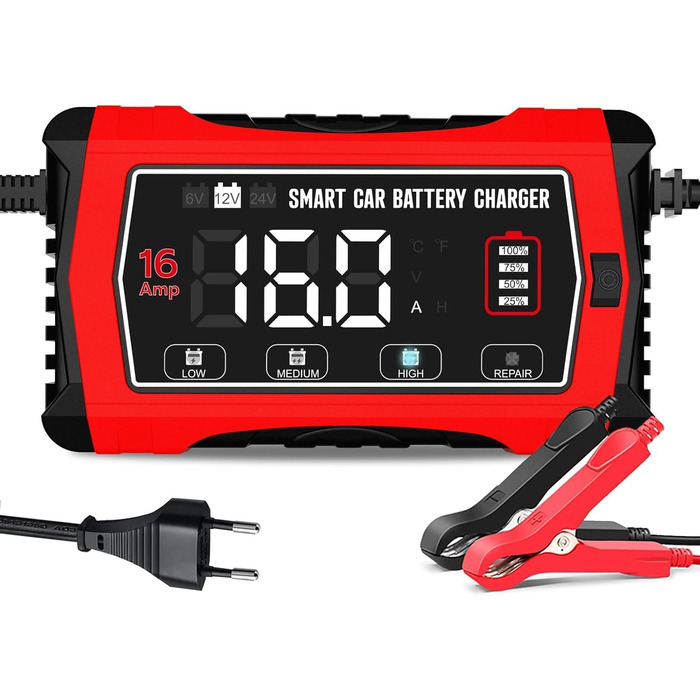 Зарядний пристрій для акумулятора 12V/24V Haisito: Швидка зарядка AGM, Gel, MF, EFB, SLA, VRLA (16A)