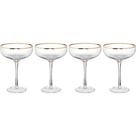 Чаші для шампанського Butlers Golden Twenties із золотою окантовкою - 4 чаші для шампанського/десертні чаші 400 мл - великі келихи купет з канавками