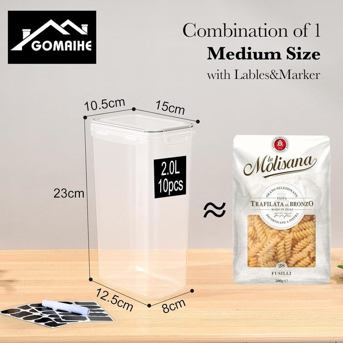 Контейнери для зберігання GoMaihe 12 шт. з кришкою: набір контейнерів для кухні, 800 мл з етикетками. Їдальня, цукор, спеції. Без BPA, придатні для миття в посудомийній машині. 0.8 л x 12 шт. (Чорний, 2.0 л x 10 шт.)