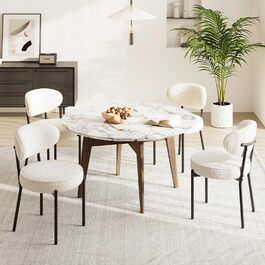 COLAMY Комплект обідніх стільців 4 шт. з м'яким сидінням 10 см – Сучасні м'які стільці з плюшевої тканини Teddy, з міцним металевим каркасом – Для кухні та вітальні, Білий. Комплект 4 шт.