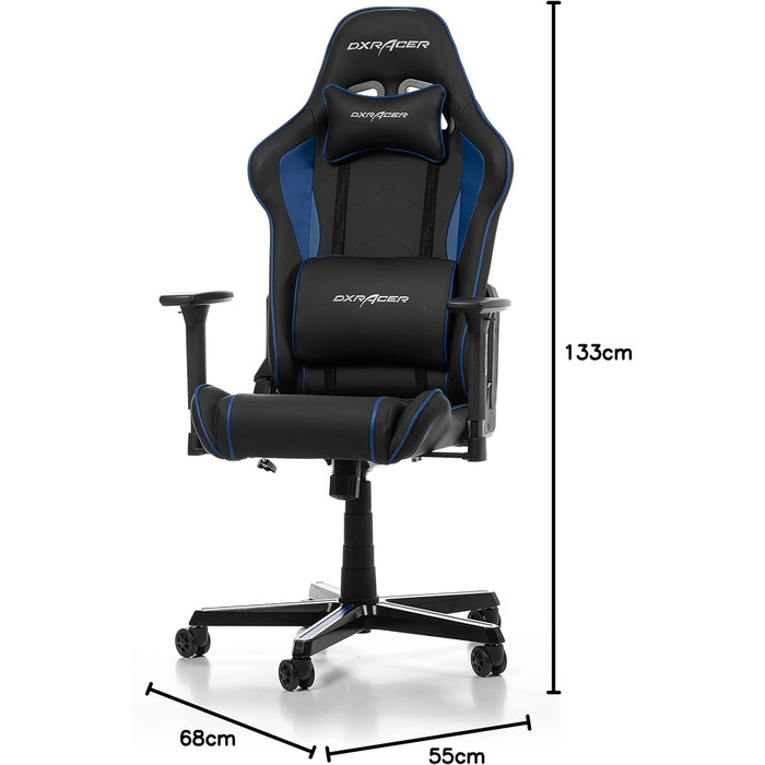 Ігрове крісло DXRacer Prince P08, штучна шкіра, чорно-синій, 185 см