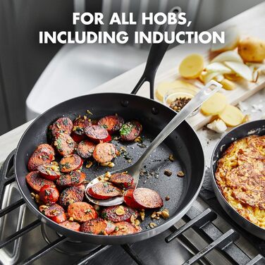 Набір сковорідок GreenPan Venice Pro Noir 26см та 30см, нержавіюча сталь, антипригарне покриття Ceramic, чорний, без PFAS, для індукції, можна мити в посудомийній машині, термостійкий, сріблястий