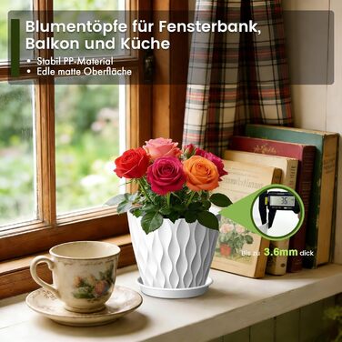 Набір горщиків для квітів 20 см, 5 шт. - пластикові горщики з піддонами та дренажними отворами, 3D-фактура, для монстери, герані та кімнатних рослин, (різні кольори, Ø 15 см, 5 шт.)