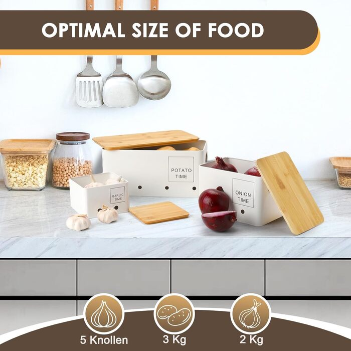 Набір контейнерів для зберігання картоплі, цибулі та часнику Lannvan [3 шт.] - білий. З вентиляційними отворами, зберігає овочі свіжими.