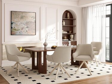 Обідні стільці поворотні, комплект 6 шт. з підлокітниками, 30° поворот, м'який стілець з льону, сучасний поворотний стілець для кухні, їдальні, вітальні, офісу, колір коричневий, металевий каркас, спинка