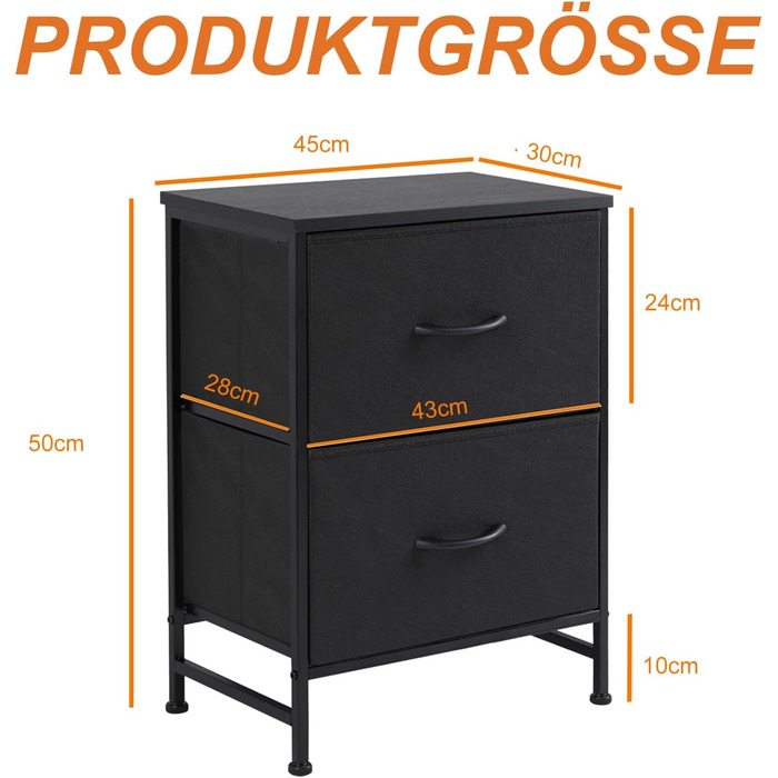 Набір приліжкових тумбочок DUMOS, 2 шт. з шухлядами, стилі індустріальний, для спальні, вітальні, дитячої, передпокою, білий/чорний