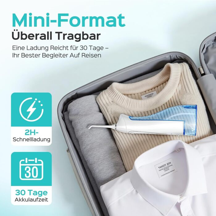 Бездротовий портативний душ COSLUS: 300 мл, IPX7, 5 насадок, для інтенсивного очищення та догляду за порожниною рота, ідеальний для подорожей