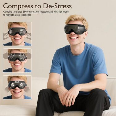 Масажер для очей XJUGEZ з підігрівом, вібрацією та Bluetooth, 4 режими, маска для очей, покращує сон, подарунок для жінок та чоловіків, чорний