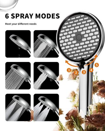 Фільтр для душу Cobbe зі шлангом, ручна лійка з 3 вугільними фільтрами, душова лійка з 6 режимами, високонапірний економічний душ з фільтром від накипу для жорсткої води, видаляє 99% хлору (чорний)
