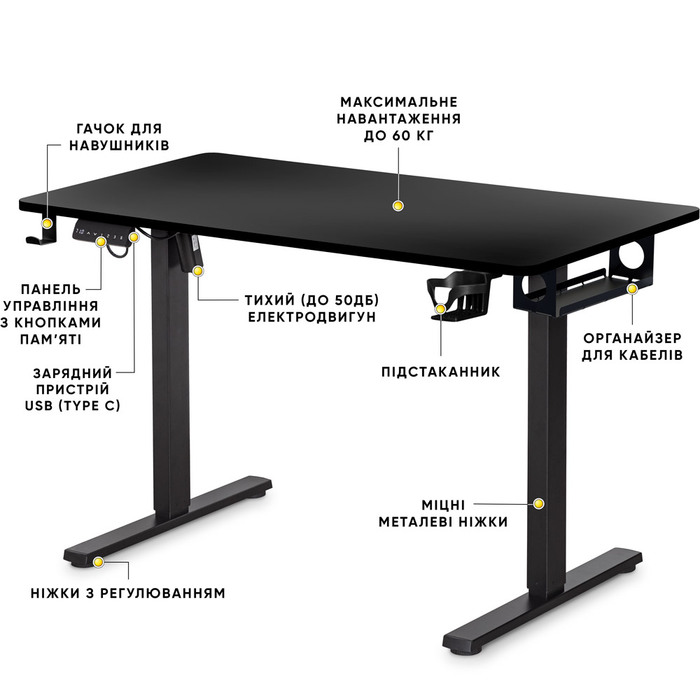 Стіл Mealux PowerDesk Lite Black з електрорегулюванням висоти (арт. EVO-201 Lite B/B)