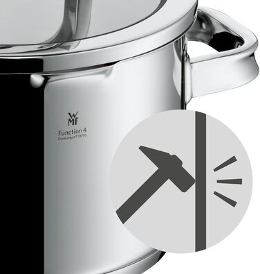 Каструля WMF Function 4 з нержавіючої сталі 16 см з кришкою, 1,4 л, для індукційних плит, з нержавіючої сталі Cromargan, 4 функції зливу, внутрішня мірка, срібна
