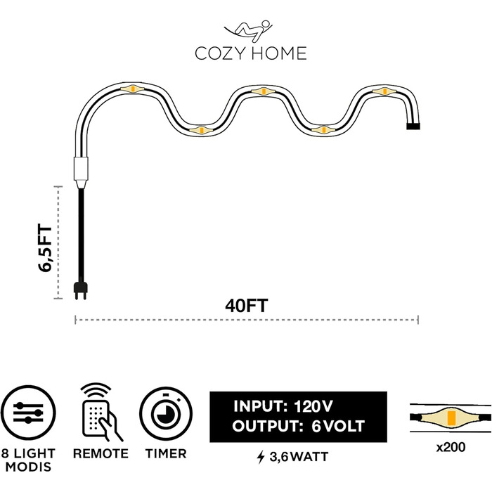 Світлодіодна трубка CozyHome 200 LED - 8 режимів і таймер - 12 м з Plug I Outdoor & Indoor Christmas Decoration