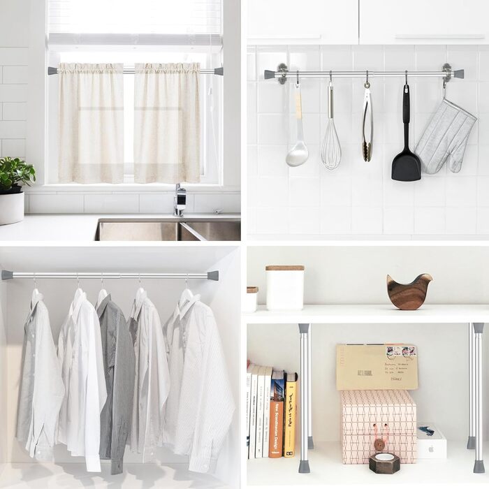 Штанга для штор без свердління AIZESI 113-197 см, телескопічна, для душу/ванної, регульована, діаметр 22 мм, срібна