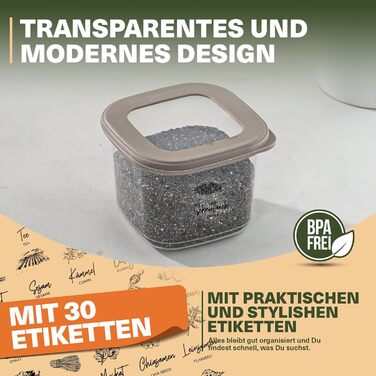 Набір контейнерів для зберігання з кришкою 12 шт. – Герметичні контейнери для борошна, мюслі, горіхів та ін. – Без BPA, складаються, придатні для миття в посудомийній машині – Вкл. наклейки