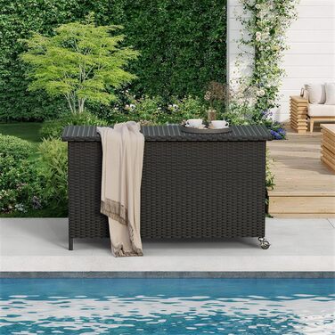 Водонепроникний садовий ящик Amopatio Gartenbox 480л з поліротангу, металевий ящик для подушок на колесах з газліфтом для саду та балкону (чорний)