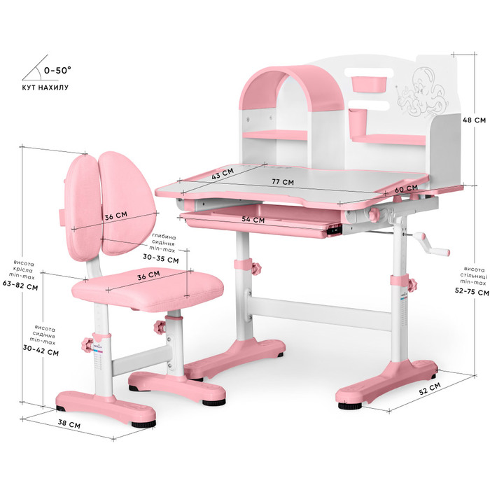 Комплект меблів (стіл + стільчик + полиця) Mealux Octo Pink (арт. BD-33 PN)