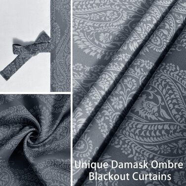 Штори JIUZHEN Damascus Thermo Blackout, 140x245CM, комплект з 2 панелей, сірий