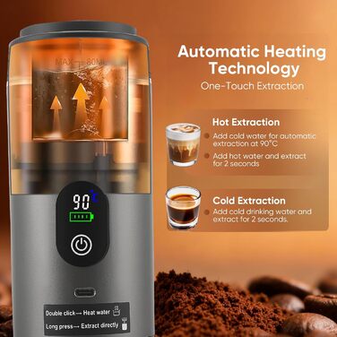 Hoyiyobi Міні кавомашина на акумуляторі, портативна еспресо-машина, 3-в-1 для дому, офісу та подорожей