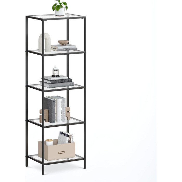 Регал VASAGLE з 5 полицями, для ванної кімнати, вітальні, кухні, офісу, скло + метал, LGT029A01