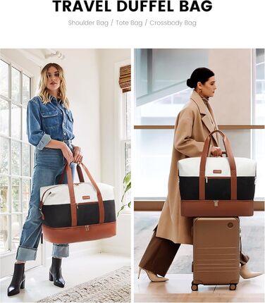 Сумка-валіза LOVEVOOK для жінок, спортивна сумка-мішок, дорожня сумка на вихідні, ручна поклажа для літака, сумка для пологового будинку, дорожня сумка для одягу з відділенням для взуття, бежево-коричнево-чорна, 50x38x25 см
