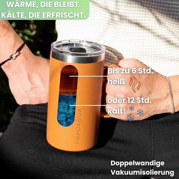 Термокружка 'Neri' 600 мл, нержавіюча сталь, подвійні стінки, вакуумна ізоляція, для кави з собою, BPA-Free, з кришкою-ковзанням, миється в посудомийній машині (Турквіс/Коричневий)