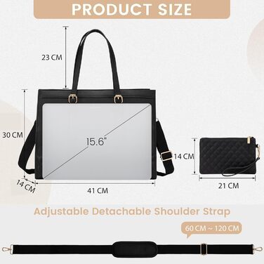 Сумка для ноутбука LOVEVOOK 15.6 дюймів, жіноча, для роботи, навчання, офісу, університету, чорна