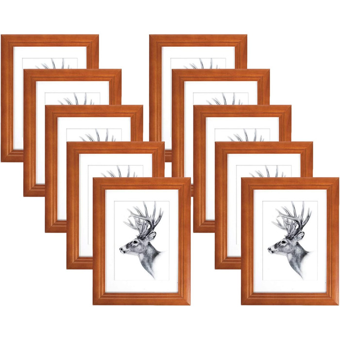 Набір рамок для фотографій WOLTU 10, скляна панель в стилі cm Artos в дерев'яній рамці, фотогалерея, (коричневий, 10x15)