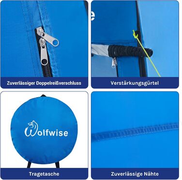 Намет для душу WolfWise з підлогою, для кемпінгу та пляжу, сріблясте покриття, UV-захист 50+, водонепроникний, з вікнами, 190 x 120 x 120 см