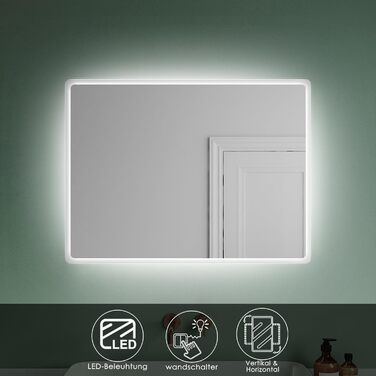 Дзеркало для ванної кімнати з підсвічуванням 80x60 см, LED, антизапітніння, 3 кольори, IP44, тип A