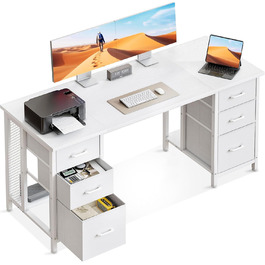 Комп'ютерний стіл Coleshome з 6 шухлядами, 160x52 см, білий для дому та офісу