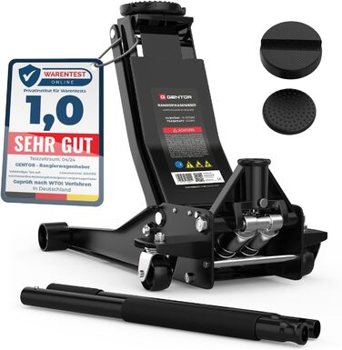 Гідравлічний домкрат 3T низькопрофільний 75-505мм з гумовими накладками для легкових авто та SUV – професійний, поворотний на 360° (Чорний)