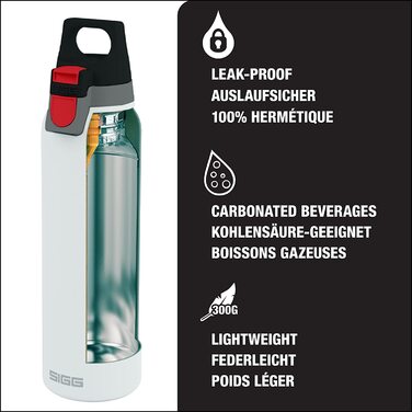 Термальна пляшка Sigg Hot & Cold one Light(0,55 л), екологічно чиста і ізольована пляшка для пиття для походів, одноручна відкрита Термальна пляшка з нержавіючої сталі 18/8 (White)