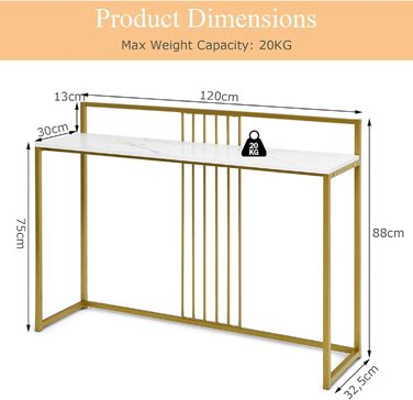 Консольний стіл LIFEZEAL мармур, металевий каркас, кандинавський, 120x32.5x88см, золото (білий)