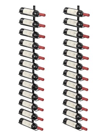 Настінна полиця для вина TJ.MOREE на 12 пляшок, дерев'яний винотримач для кухні, бару та їдальні, чорний комплект 8 шт.
