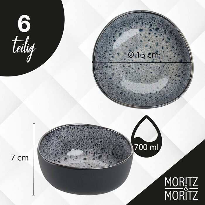 Набір органічних мюслі-мисок Moritz & Moritz (6 шт.), сірий колір, кераміка, 500 мл, сучасний дизайн, стійкий до миття в посудомийній машині