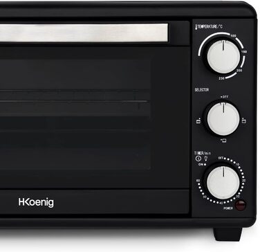 Електрична піч H.Koenig Mini Four 25L: компактна, багатофункціональна, 1500W, 4 режими, таймер, склодвері, решітка-гриль