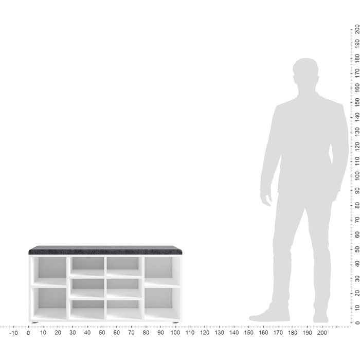 Лавка для взуття з сидінням - Полиця для взуття біла 104 x 50 x 30 см Тумба для взуття з лавкою Лавка для передпокою з місцем для зберігання Лавка для шафи Софія 104 x 50 x 30 см Біла Оббивка сіра