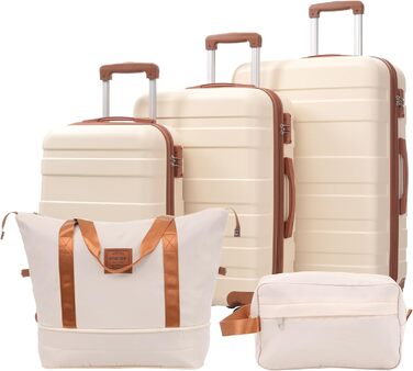 Набір валіз Merax 5 шт. (M-L-XL) з ABS-пластику, TSA-замок, розширювані, з сумкою та косметичкою (Бежевий)