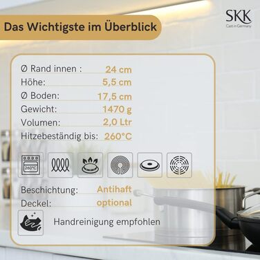 Чавунна сковорода, з антипригарним покриттям, підходить для індукції, армована керамікою, зі знімною ручкою, духовка, зроблено в Німеччині (24 см), 52814 Titan Induction